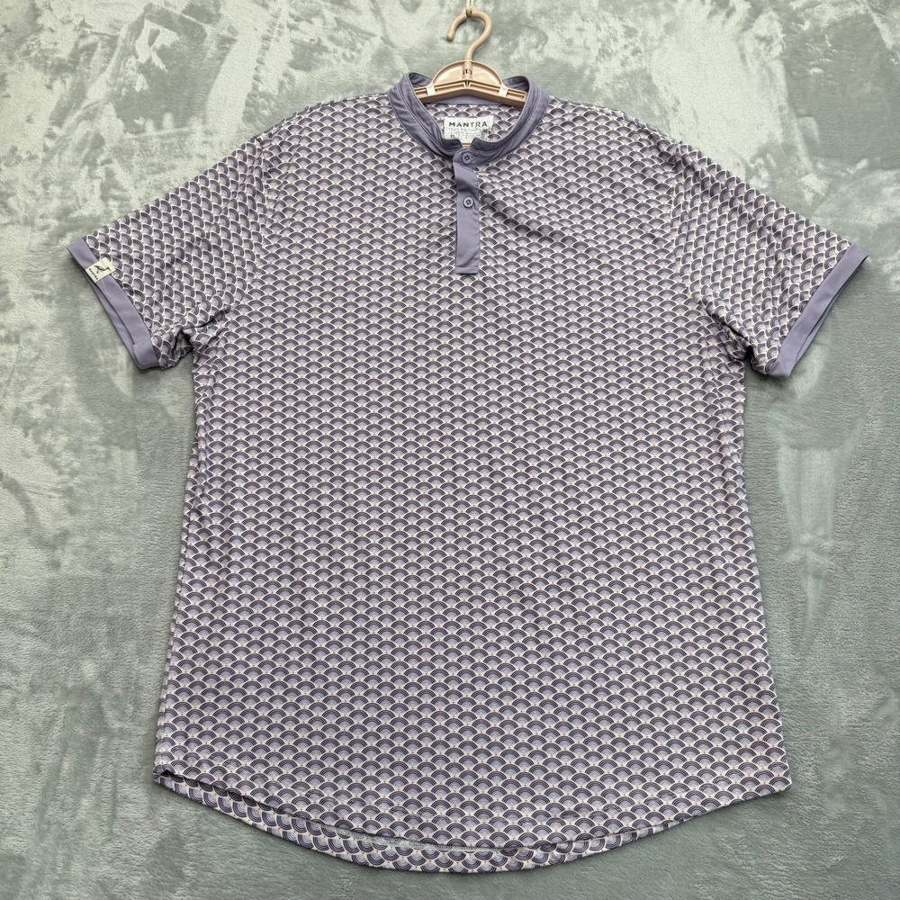 Mantra Performance Polo Mens XL Purple Geometric Band Collar Golf Shirt